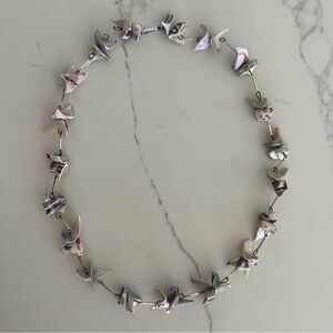 Vintage Handmade Shell and Silver Necklace in White and Purple 27.5" long